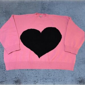 NWOT! WHITE BIRCH, WOMENS 3X LONG SLEEVE PULLOVER PINK SWEATER W/BLACK HEART.